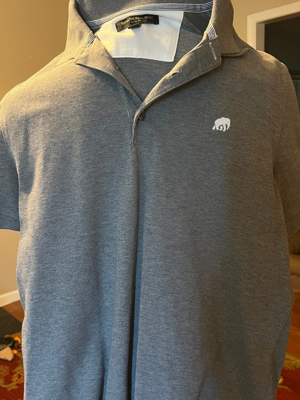Banana Republic Men's Grey Polo Shirt with Elephant Logo, Sz Med